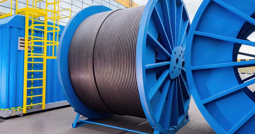 Large blue cable reels