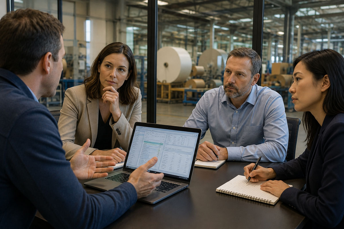 10 Questions to Ask During Your ERP Demonstration 1 The Rubicon Group Corporate meeting in a factory Rubicon ERP Solutions